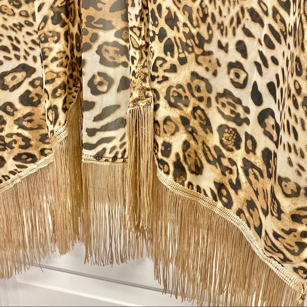 Cheetah Print Bronze Fringe Kimono - Picture 3 of 5